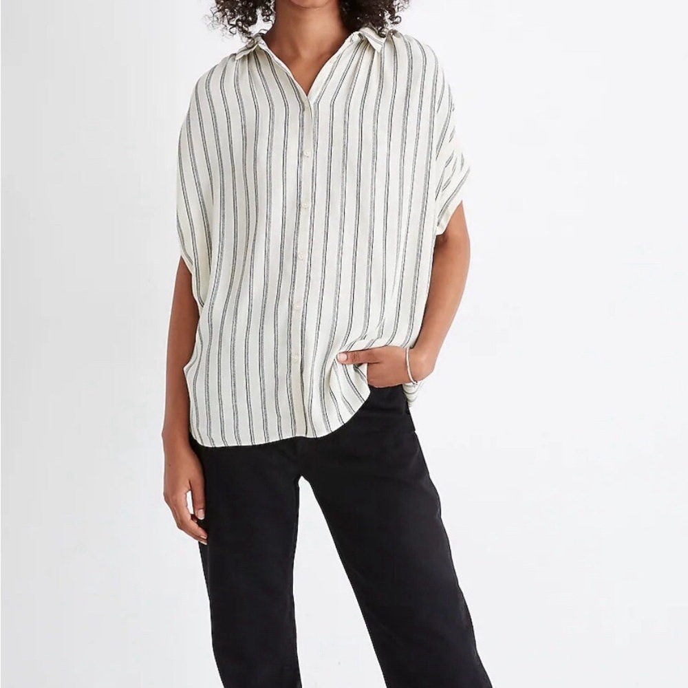 Madewell Black and White Striped Button-Down Shirt